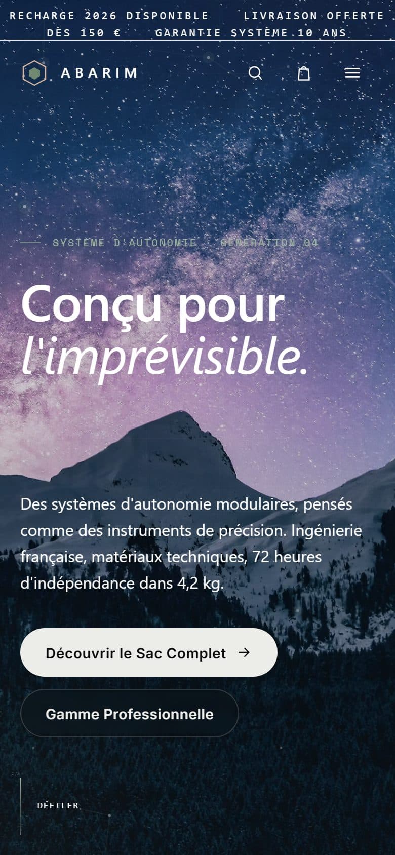 Abarim sur mobile : hero sous le ciel étoilé