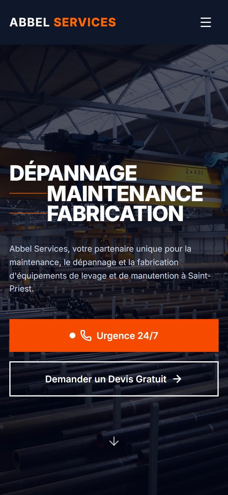 Abbel sur mobile : hero et bouton urgence 24/7