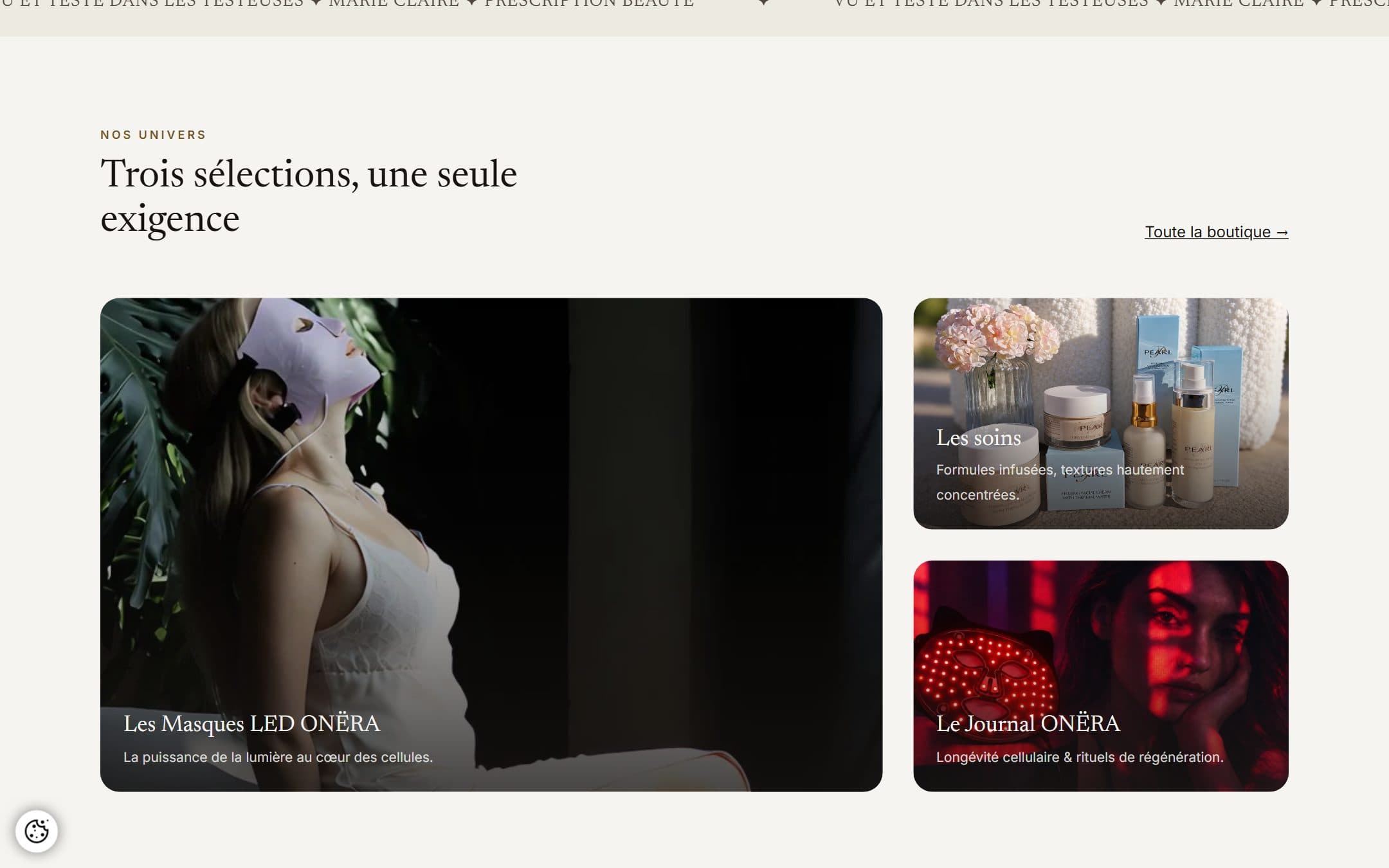 Maison Onëra : trois univers, masques LED, soins, journal